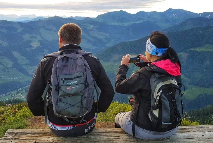 A beautiful couple enjoying the mountain view